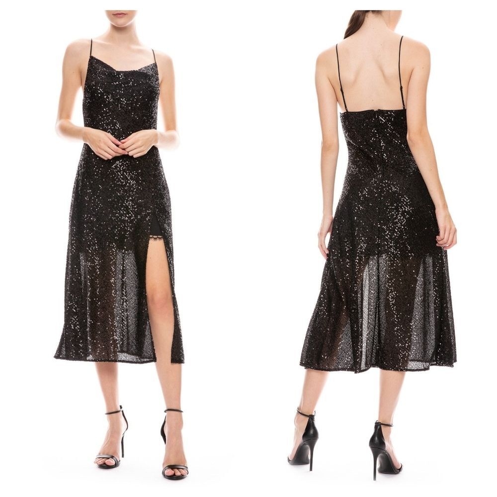 Jonathan Simkhai Cowl Neck Slip Dress Black Sequins